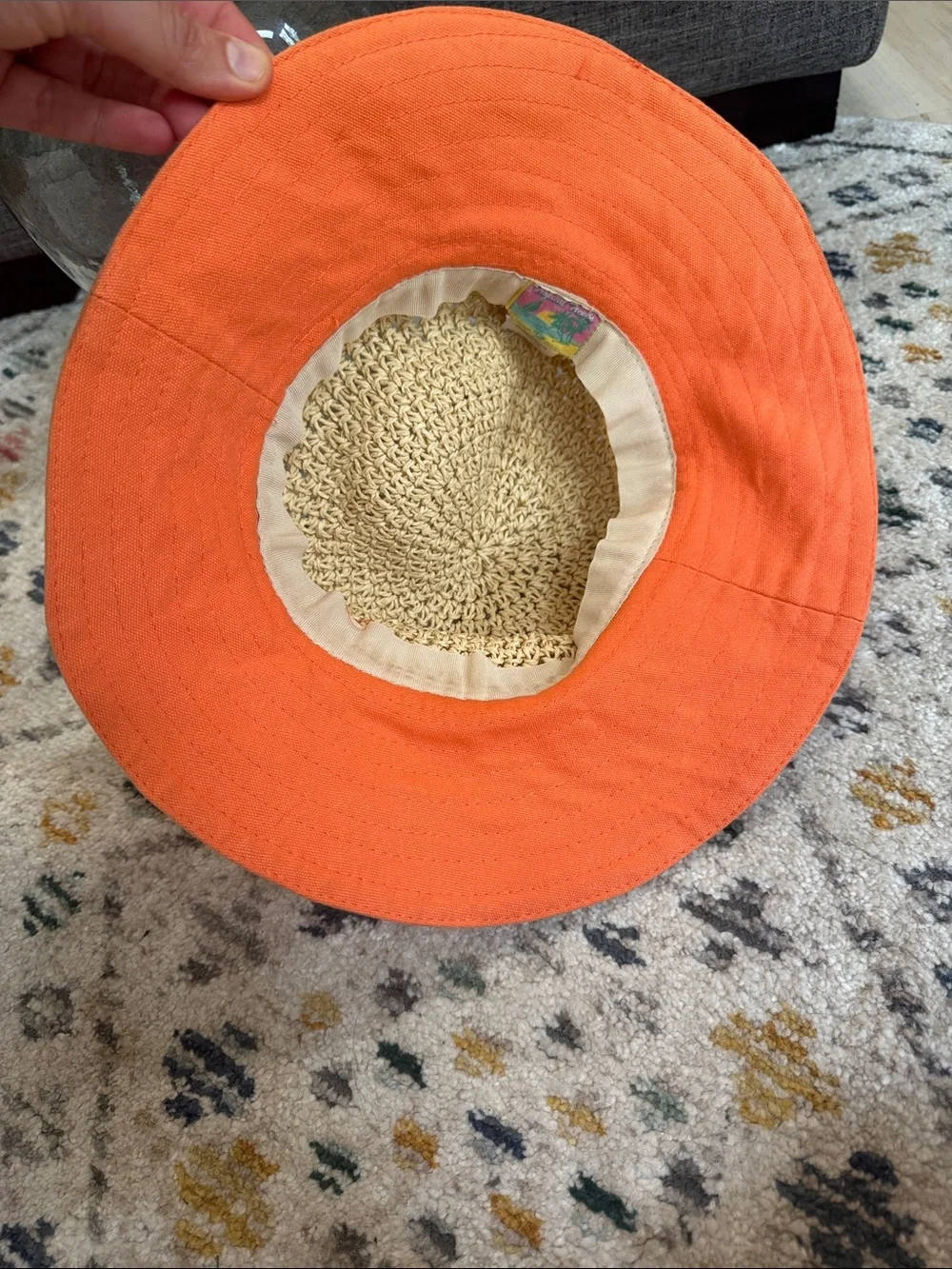 Vintage Y2K Tropical Trends Crochet Straw Sun Hat Coral Peach Wide Brim - Picture 7 of 7